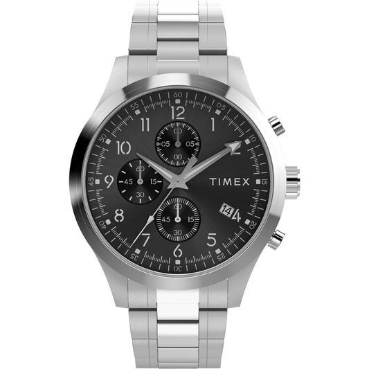 Timex Men's Dress Chronograph 43mm Watch - Silver-Tone Bracelet Black Dial Silver-Tone Case