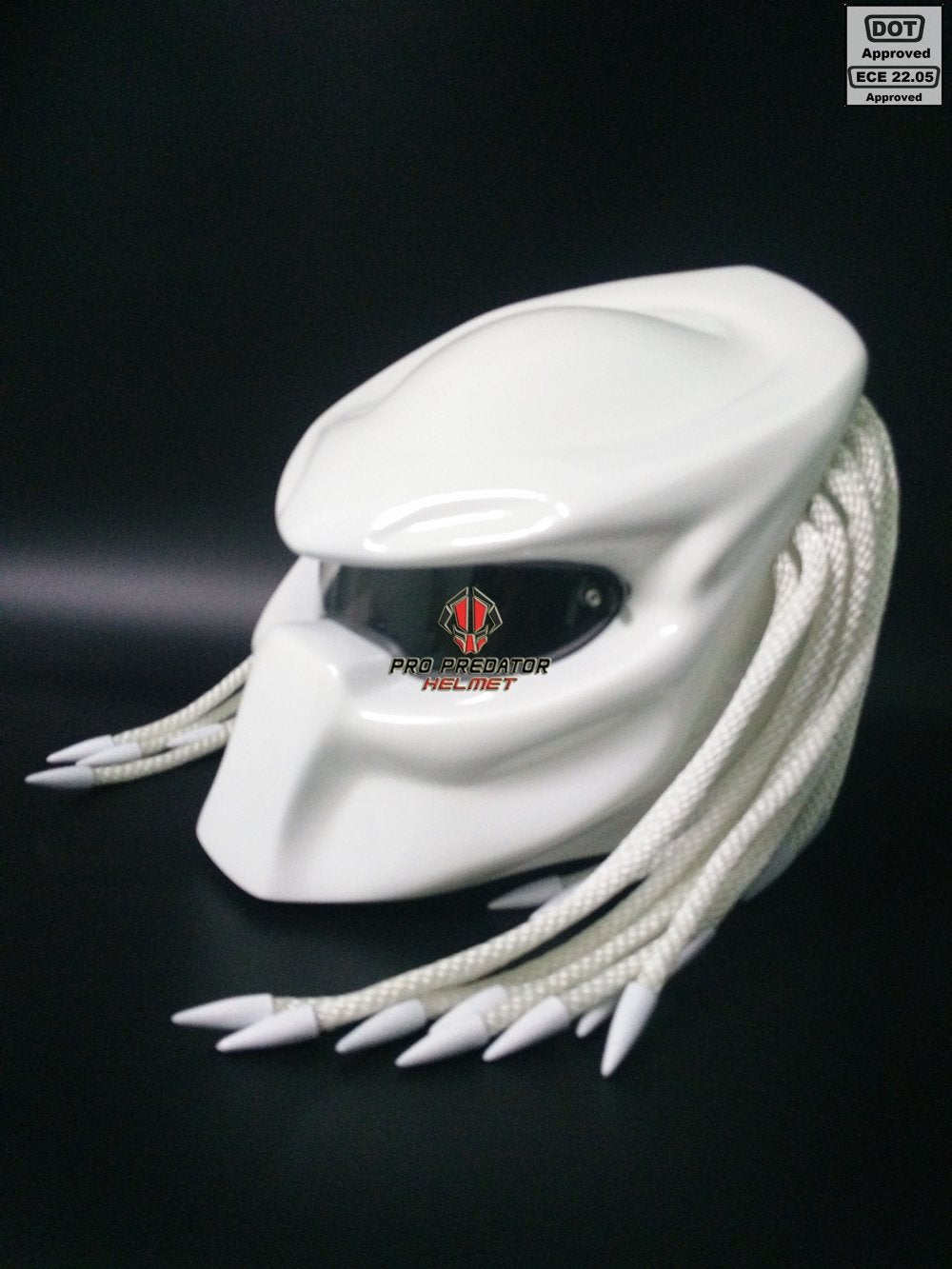 Pro Predator Motorcycle DOT Approved White Helmet include Tri Laser Top Level T03