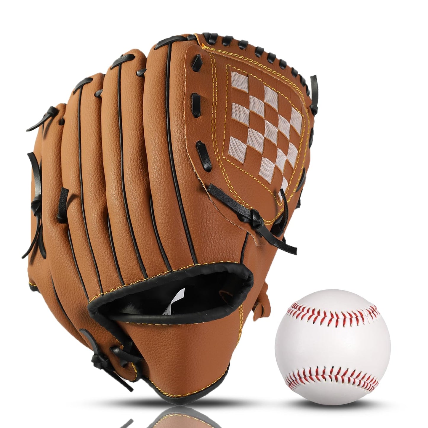 HolyElks Baseball Glove + Ball Sets, Softball Glove, Baseball Mitt, 10.5''-12.5'' for Youth Adult Training and Beginner Play, Synthetic Leather Softball Mitt, Right Hand Throw (Brown, 10.5")