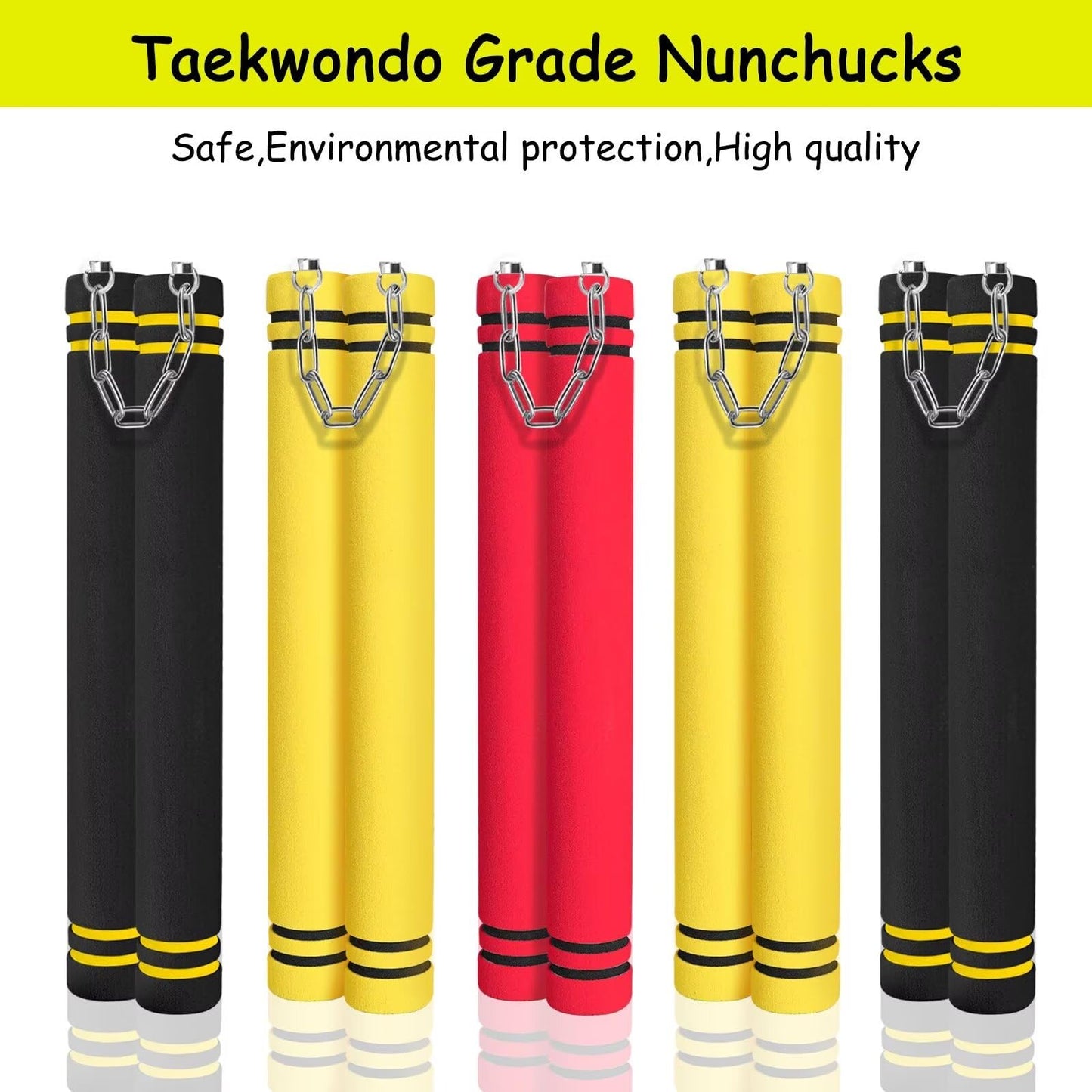 MSGumiho Nunchucks Safe Foam Rubber Training Nunchucks Nunchakus with Steel Chain for Kids Adults & Beginners Practice and Training (1Black+1Yellow)