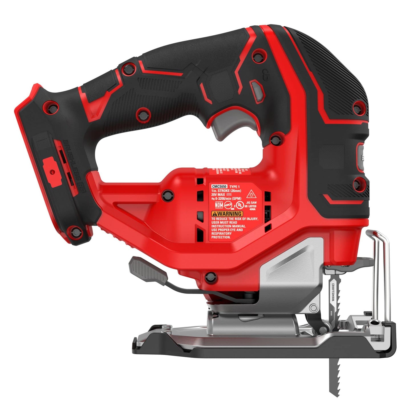 CRAFTSMAN V20 RP Cordless Jig Saw, 3 Orbital Settings, Up to 3,200 SPM, Variable Speed Keyless, Bare Tool Only (CMCS650B)