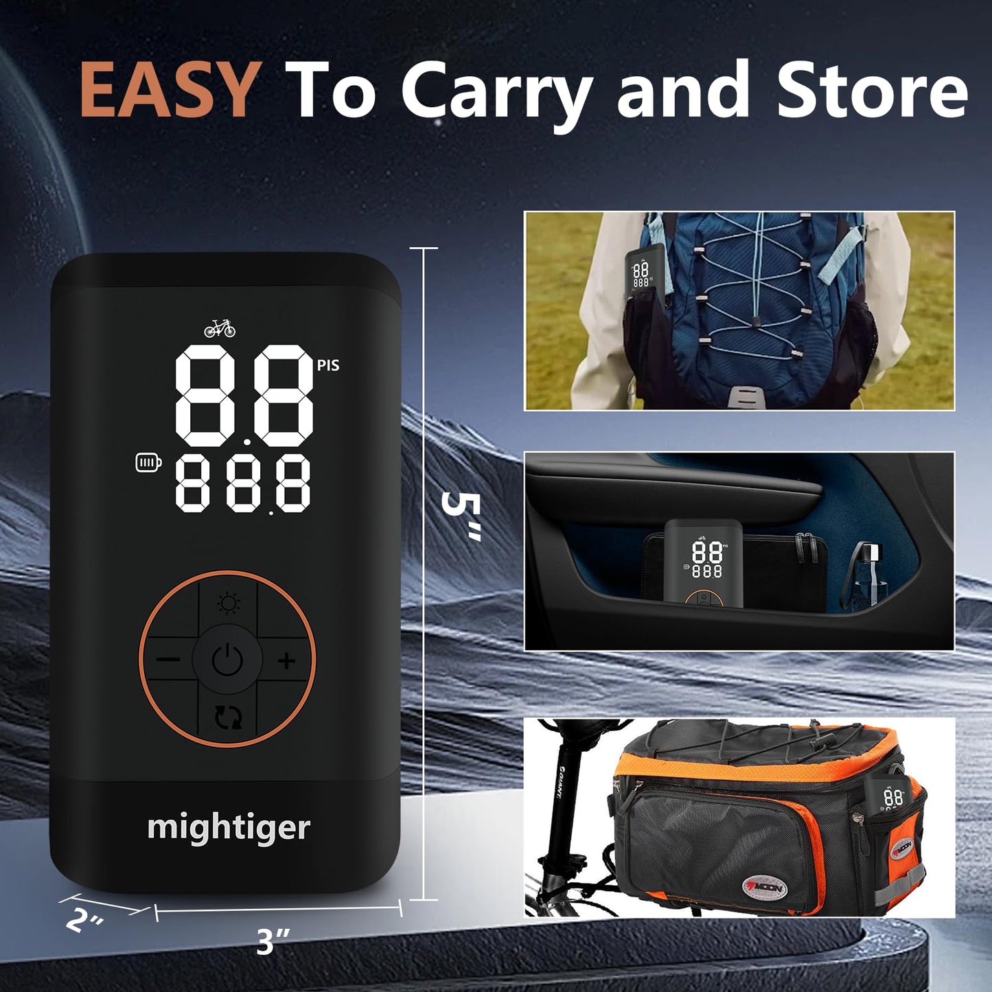 MIGHTIGER Tire Inflator Portable Air Compressor Cordless Mini Air Pump with Digital Pressure Gauge 150PSI 12V DC/110V AC and Auto Shutoff SOS Light Tires Pump for Cars Motorcycles Bikes Balls