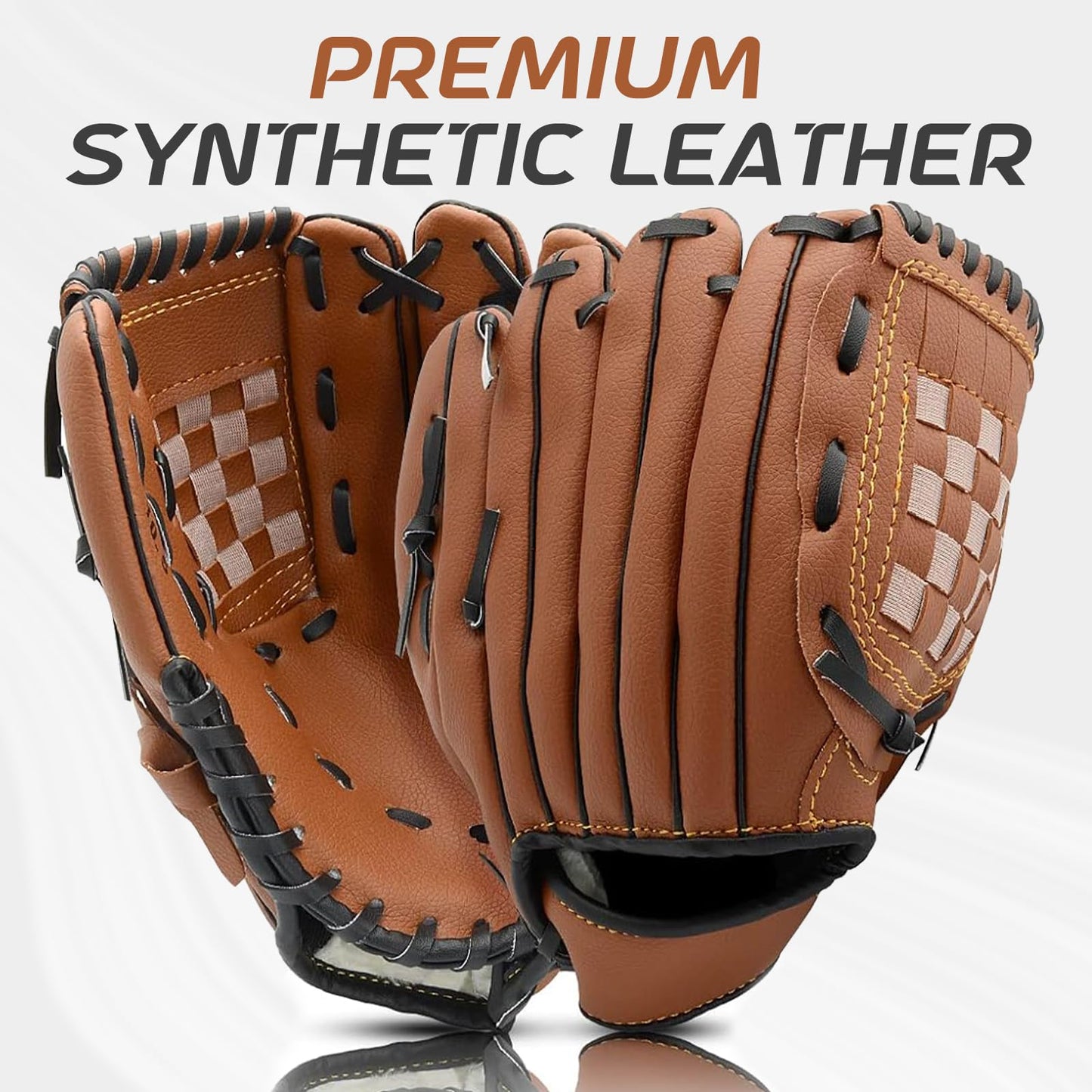 HolyElks Baseball Glove + Ball Sets, Softball Glove, Baseball Mitt, 10.5''-12.5'' for Youth Adult Training and Beginner Play, Synthetic Leather Softball Mitt, Right Hand Throw (Brown, 10.5")