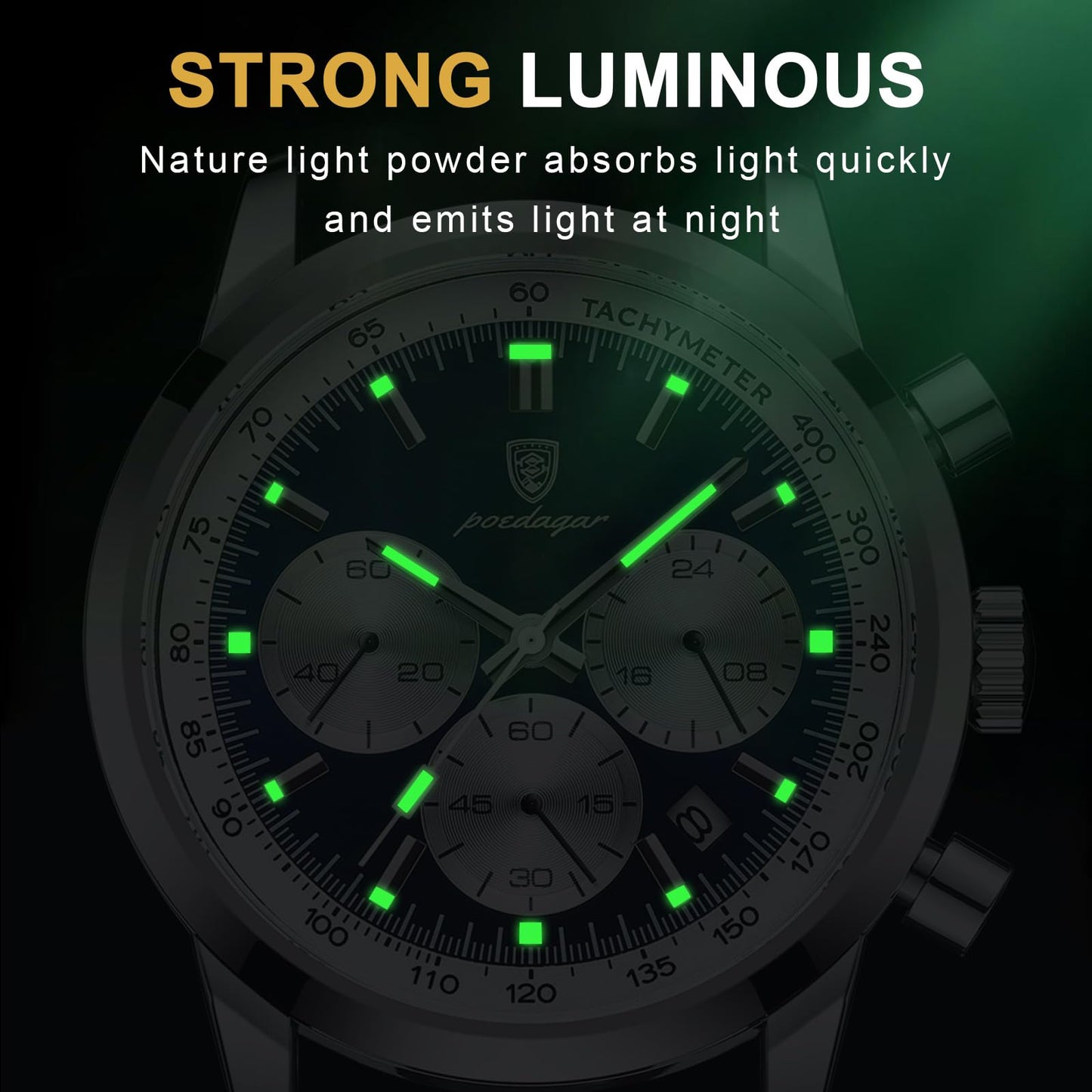Poedagar Man Watch Waterproof Chronograph Luxury Luminous Date Wristwatch for Men Quartz Leather Fashion Business Classic Men's Watches (Black Green)
