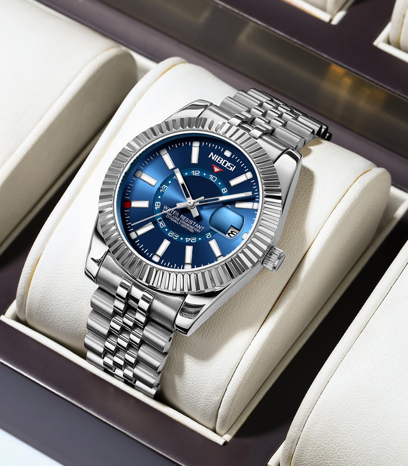 NIBOSI Watches for Men Analog Quartz Stainless Steel Dial Silver Strap with Date Waterproof Business Classic Luxury Dress Mens Wrist Watches