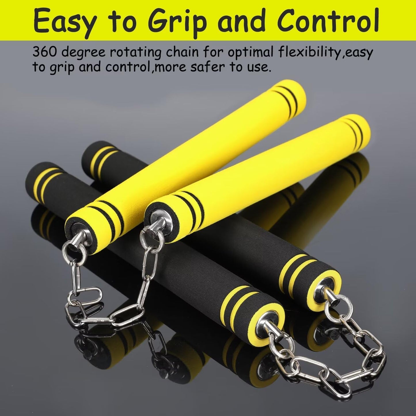 MSGumiho Nunchucks Safe Foam Rubber Training Nunchucks Nunchakus with Steel Chain for Kids Adults & Beginners Practice and Training (1Black+1Yellow)