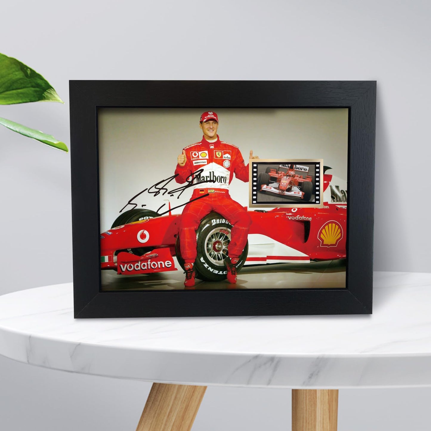 ORIMAMI Signed Michael Schumacher Poster Wooden Framed Photo Art Decor 8x6 Inches,with 1x35mm Film Display,Cool Collectible Gifts for F1 Ferrari Racing Fans
