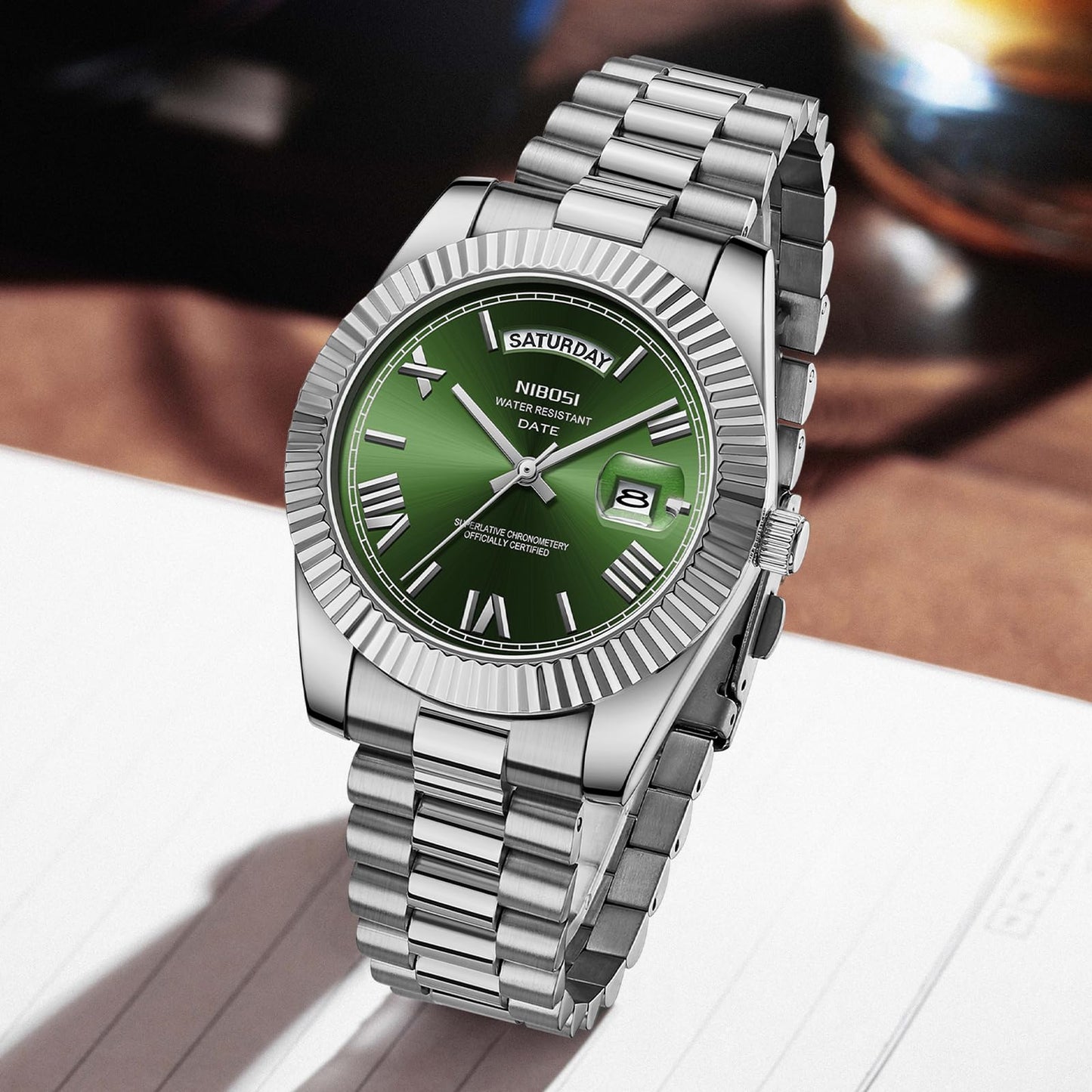 NIBOSI Men Watches Analog Quartz Stainless Steel Silver Watches for Men Waterproof Business Classic Desiger Wrist Watch with Day Date