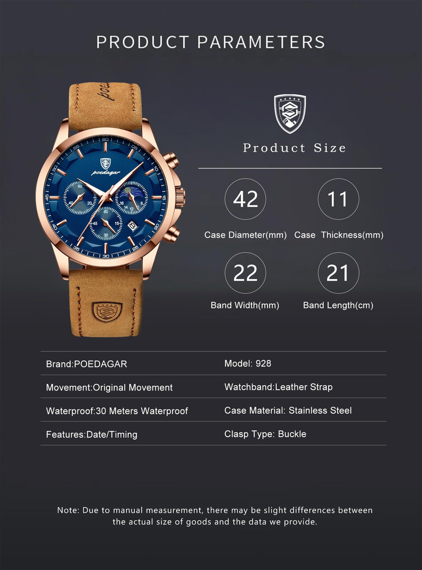 Poedagar Sports Classic Men Quartz Watch Waterproof Chronograph Luminous Date Fashion Man Wristwatch Business Leather Men's Watches Clock (Silver Blue)