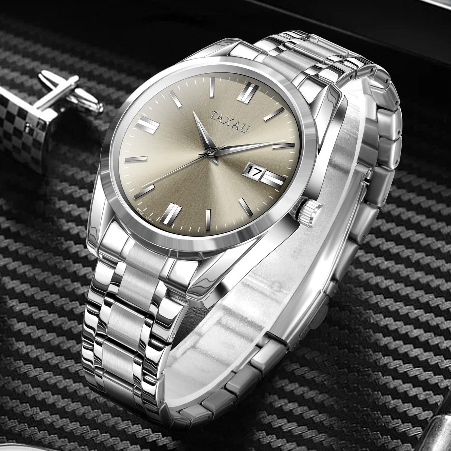 Taxau Watches for Men Luxury Simple Easy Read Grey Large Face Men’s Wrist Watches Classic Fashion Silver Stainless Steel Waterproof Mens Watch Fancy Casual Dress Quartz Analog Watch Reloj para Hombre