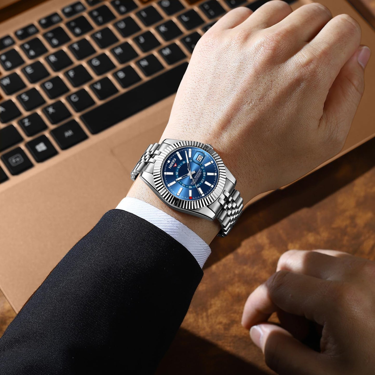 NIBOSI Watches for Men Analog Quartz Stainless Steel Dial Silver Strap with Date Waterproof Business Classic Luxury Dress Mens Wrist Watches