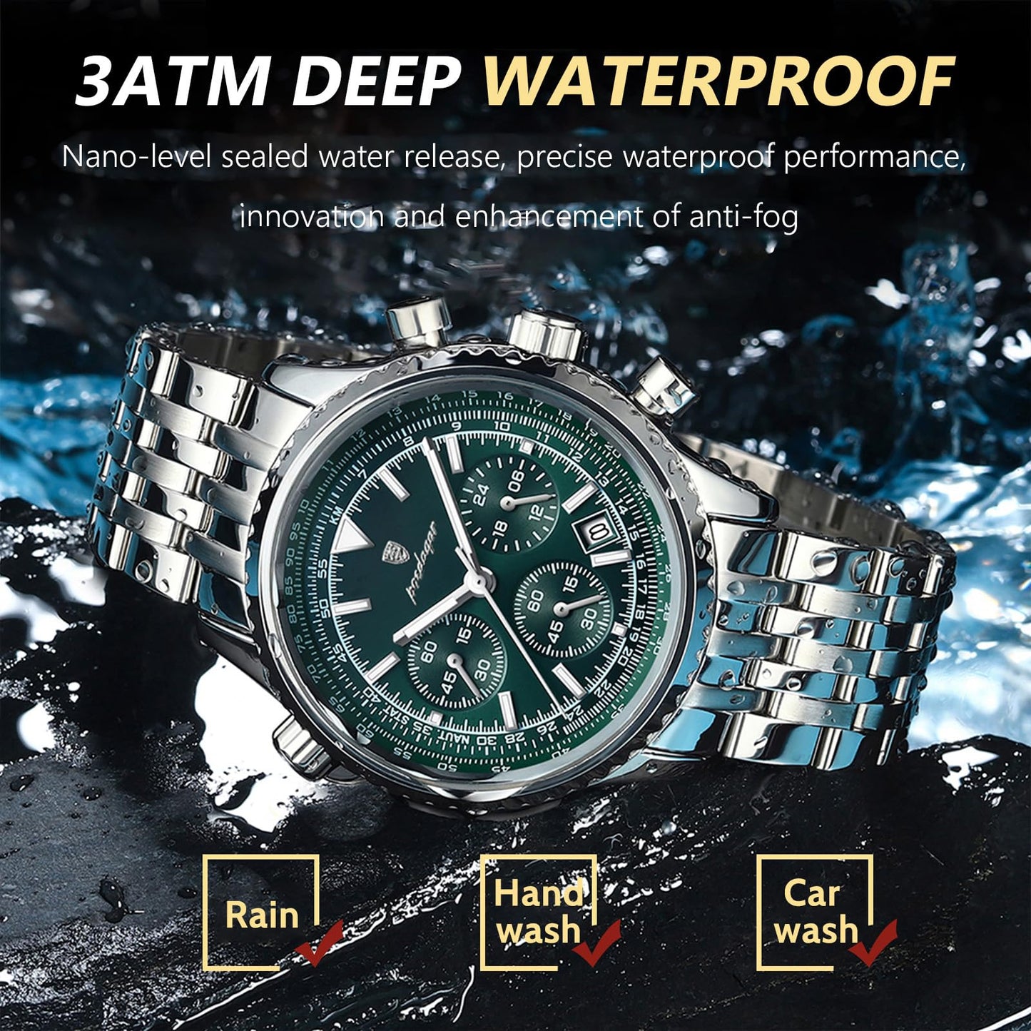 Poedagar Men Fashion Big Dial Military Quartz Watch Waterproof Luminous Date Chronograph Man's Luxury Quartz Watches Sport Stainless Steel Wristwatches