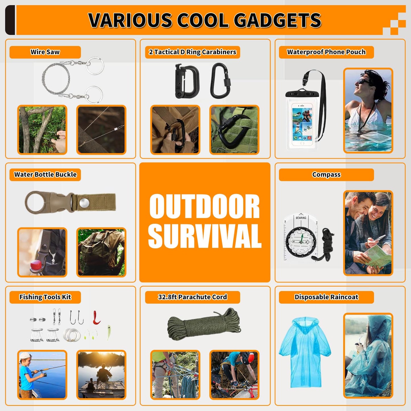 Survival Kit, Gifts for Men Women Teen Boys, 252 pcs Survival Gear and Equipment Mini First Aid Kit for Car Home, Emergency Kit with Molle System for Earthquake, Outdoor Adventure, Car Travel (Black)