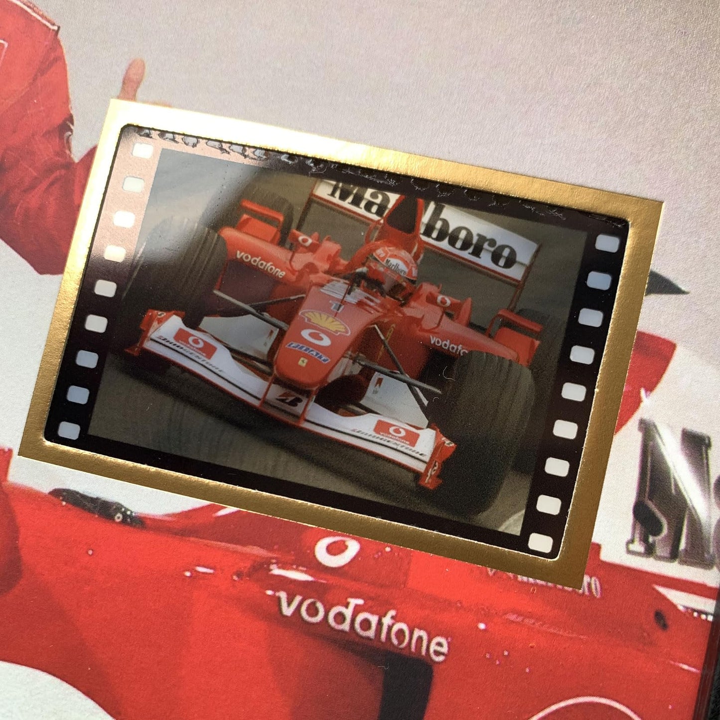 ORIMAMI Signed Michael Schumacher Poster Wooden Framed Photo Art Decor 8x6 Inches,with 1x35mm Film Display,Cool Collectible Gifts for F1 Ferrari Racing Fans