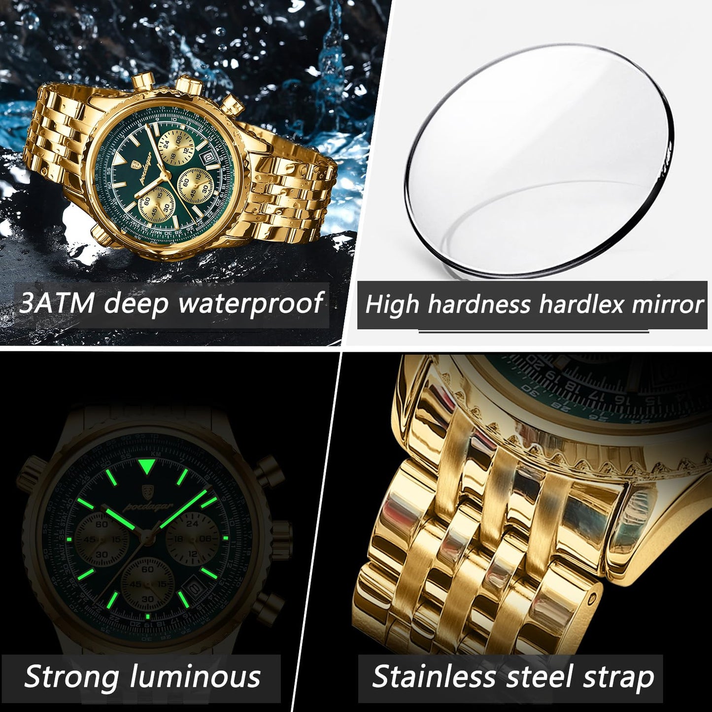 Poedagar Men Fashion Big Dial Military Quartz Watch Waterproof Luminous Date Chronograph Man's Luxury Quartz Watches Sport Stainless Steel Wristwatches