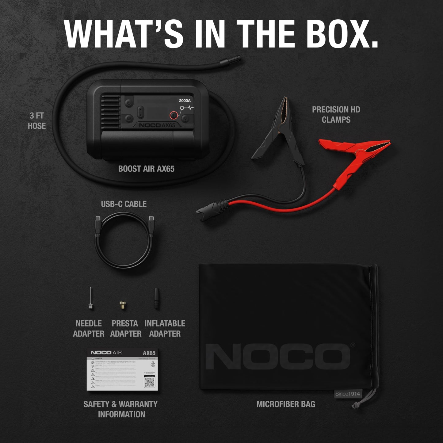 NOCO Boost Air AX65: 2000A Jump Starter with Air Compressor Tire Inflator – Starts 8.0L Gas & 6.0L Diesel – 67 SLPM Airflow Inflates 0–40 PSI in 2 Minutes