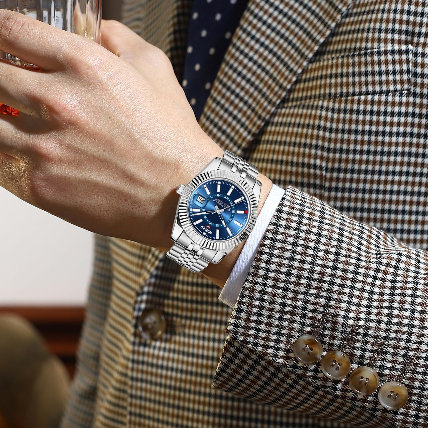 NIBOSI Watches for Men Analog Quartz Stainless Steel Dial Silver Strap with Date Waterproof Business Classic Luxury Dress Mens Wrist Watches
