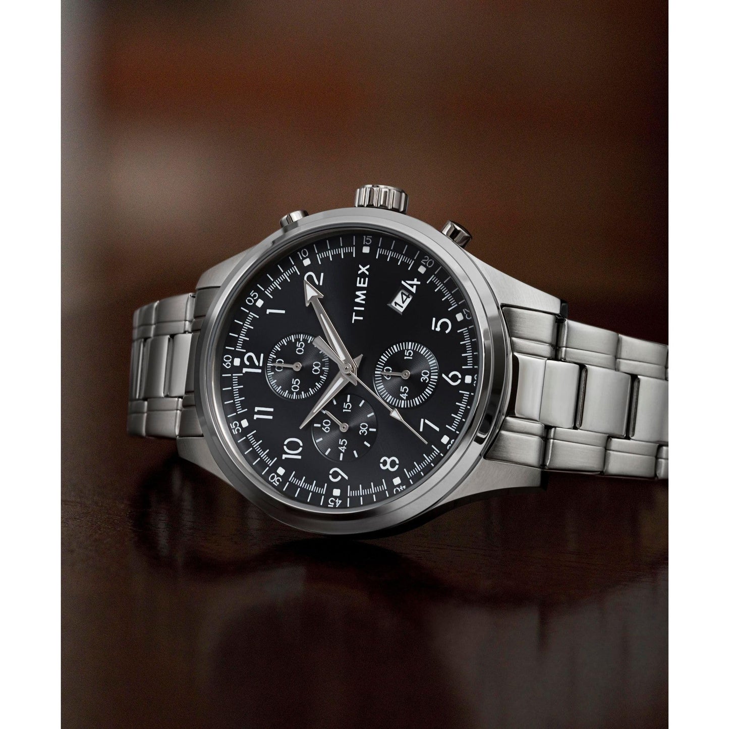 Timex Men's Dress Chronograph 43mm Watch - Silver-Tone Bracelet Black Dial Silver-Tone Case