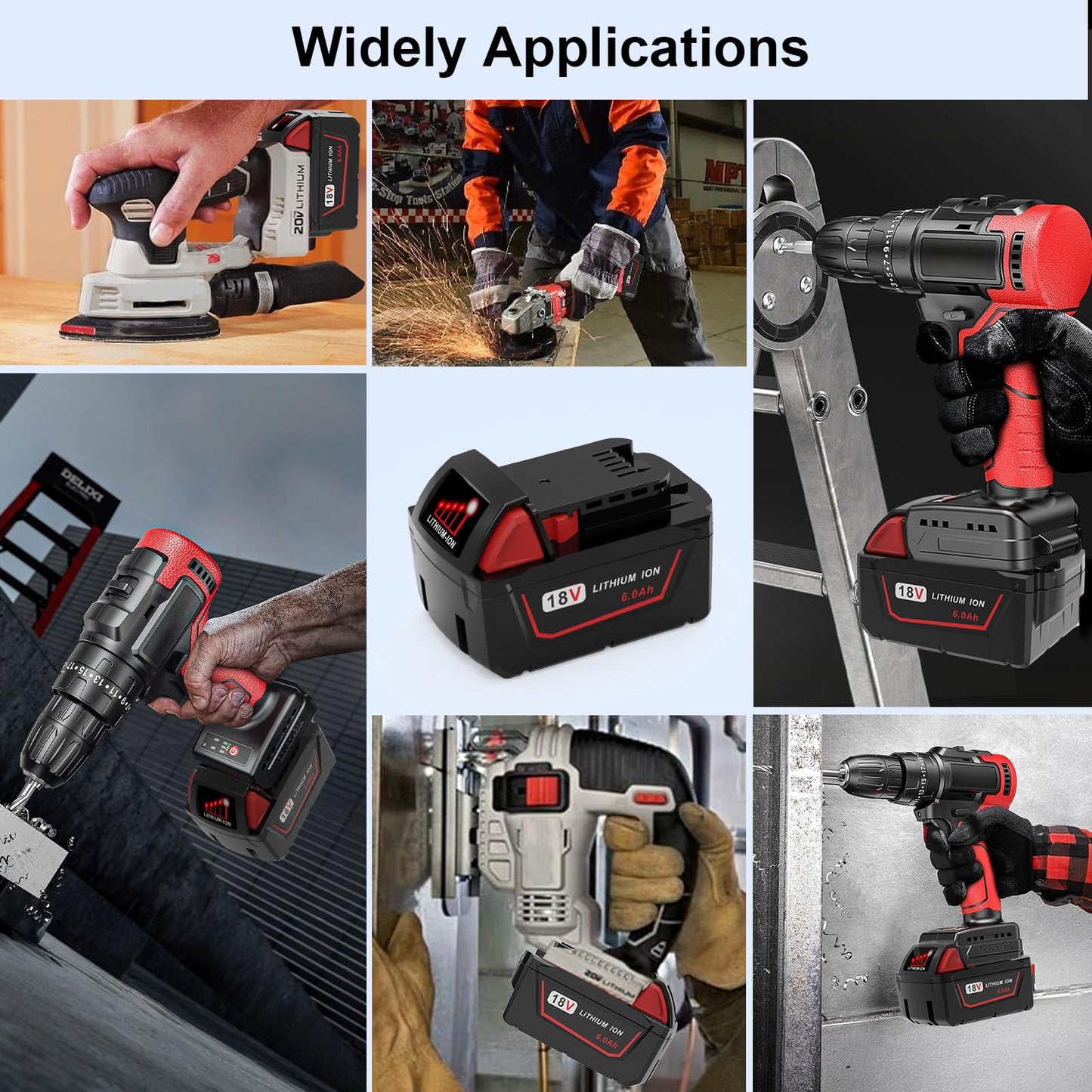 2 Pack 6.0Ah High Output 18V MAX M-18 Lithium-ion Replacement Batteries Compatible with Milwaukee M-18 Battery 48-11-1865 48-11-1850 48-11-1862 Cordless Power Tools