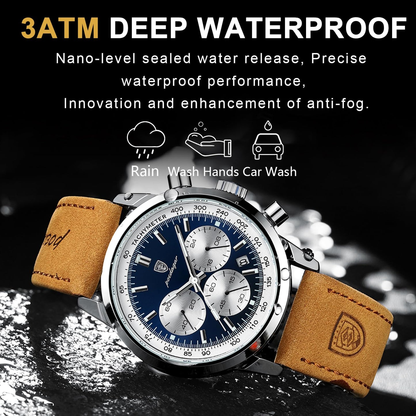 Poedagar Man Watch Waterproof Chronograph Luxury Luminous Date Wristwatch for Men Quartz Leather Fashion Business Classic Men's Watches (Black Green)