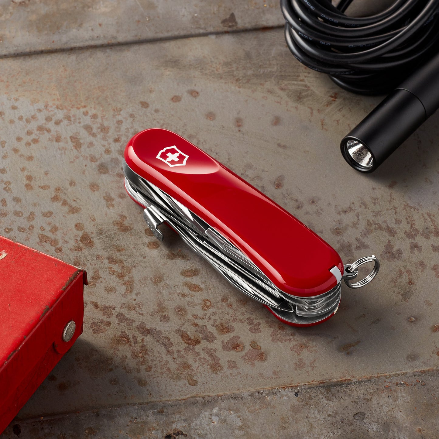 Victorinox Evolution S17 Grip Swiss Army Knife, 15 Functions, Swiss Made Pocket Knife with Large Blade, Screwdriver and Lock Blade - Red
