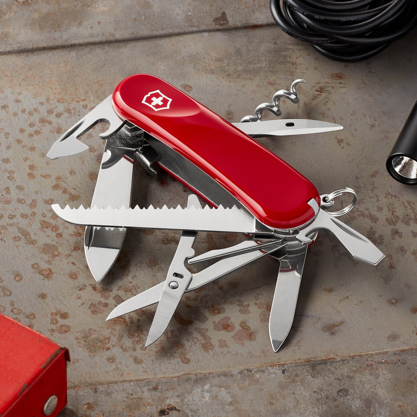 Victorinox Evolution S17 Grip Swiss Army Knife, 15 Functions, Swiss Made Pocket Knife with Large Blade, Screwdriver and Lock Blade - Red